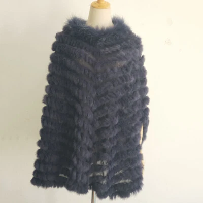 Poncho de piel de conejo tejido para mujer Chaqueta Pullover Prendas exteriores Chal Capa Abrigos Damas Foto 1 de 4