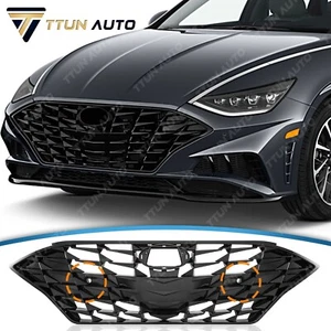 Fits 20-23 Hyundai Sonata Front Upper Grille W/Sensor Hole Honeycomb Gloss Black - Picture 1 of 6