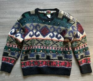 Vintage Boston Traders Men's M Multicolor Geometric Pattern Wool Grandpa Sweater