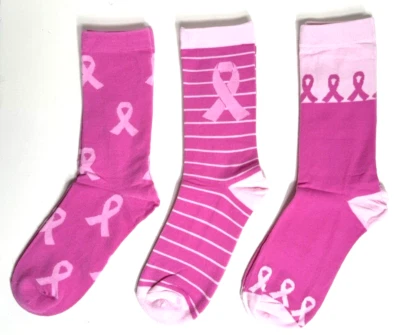 3 pares de meias femininas a granel consciência do câncer de mama rosa multicolor sn3 tamanho 7-14 - Imagem 1 de 4
