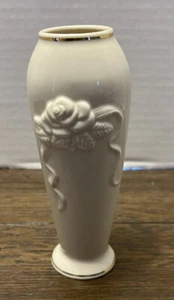 Vintage LENOX Ivory Porcelain Bud Vase w/Embossed Roses & Gold Trim, 6” - Picture 1 of 3