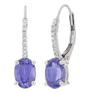 Pendientes colgantes de aro abragie con acento de zafiro y diamantes creados en oro blanco de 14 K - Imagen 1 de 3