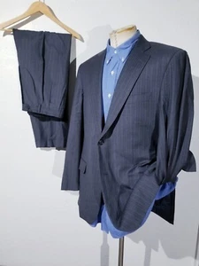 Ravazzolo Loro Piana 54L 44L Gris Azul Rayas Traje Chaqueta 38 x 31 Pantalones Merino - Imagen 1 de 9