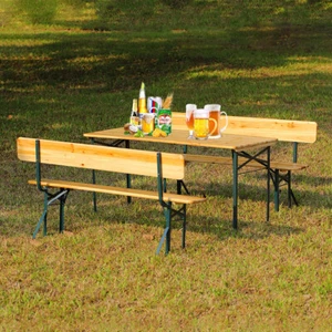 3Pcs Wood Folding Picnic Beer Table Bench Set Outdoor Garden Pub Party Furniture - Picture 1 of 7