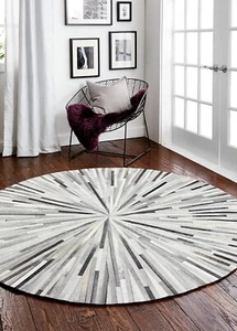 New Handmade Leather Cowhide Round Rug Carpet Patchwork Area Rugs Living Room - Picture 1 of 10