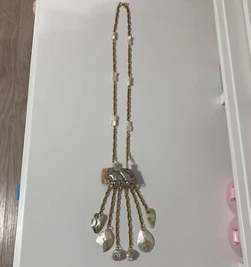 Sea Shell Dangle Drop Pendant Statement Necklace Beach Ocean Bohemian Gold Tone - Picture 1 of 7