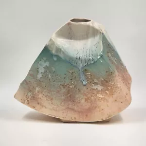 Tony Evans Raku Keramik Vase signiert 231 alte Sandglasur gelaufen 14" Bx10,5" H Vintage - Bild 1 von 11