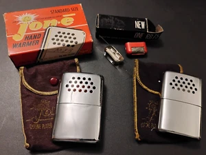 VTG Aladdin Jon-E Hand Warmers Stainless Steel w/Felt Bags, Box & Extra Burner - Picture 1 of 14