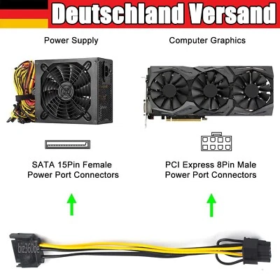 20cm SATA 15pin Stecker auf 8pin (6+2) PCI-E Grafikkarte Stromkabel Adapter PC - Bild 1 von 4