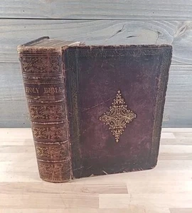 1861 HOLY BIBLE illustrated COLOR MAPS practical devotional FAMILY BIBLE antique - Picture 1 of 24
