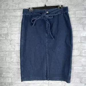 Falda midi J Crew Denim Mujer 31 abertura frontal lavado oscuro cinturón festival boho - Imagen 1 de 8