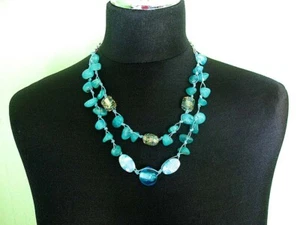 Perlen - Halskette - türkisfarbenes Glas und Stein- Länge 46 cm - Bild 1 von 4