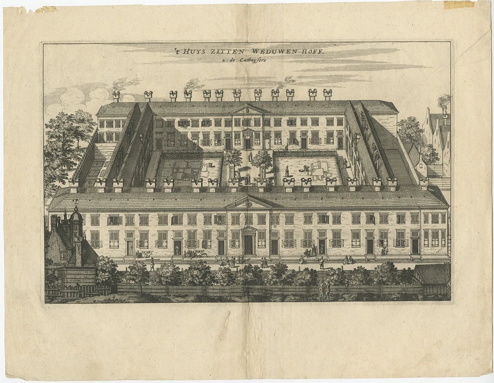 Antique Print of the 'Huiszitten Weduwenhof' by Dapper (1663) - Image 1 of 1