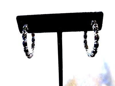 AFFINITY GEMS BLACK OPAL 1" INSIDE-OUT STERLING OVAL-CUT HOOP EARRINGS (M4543-24 - Image 1 of 4