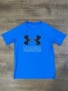 Under Armour HeatGear Loose Fit Shirt YMD Short Sleeve Blue With  camo logo - Picture 1 of 7