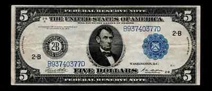 $5 1914 Large Size Federal Reserve Note New York Free shipping (B157) - Picture 1 of 2