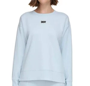 NWT DKNY Women's Soft Long Sleeve Crewneck Comfy Fleece Sweatshirt XXL Blue - Picture 1 of 2