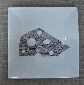 Dishique Small Square WISCONSIN Cheese Slice White Porcelain PLATE - Picture 1 of 4