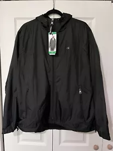 Calvin Klein Hooded Fleece Coat Down Jacket Men Polarfleece Windbreaker Black XL - Picture 1 of 6