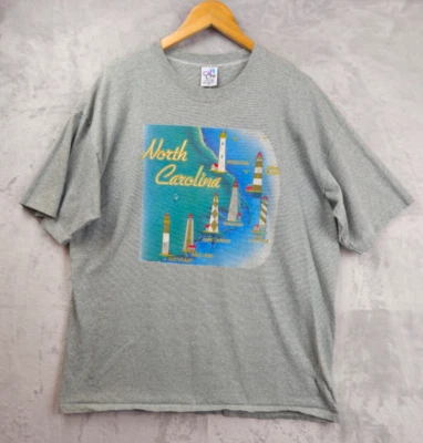 Camiseta De Colección Cal Cru North Carolina Lighthouses Mapa Gráfico Verde XL Hecha en EE. UU. Foto 1 de 4