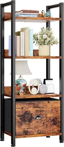 4 Tier Bookshelf with Drawer, Tall Bookcase with Shelves, Narrow Bookshelves Sto - Picture 1 of 9
