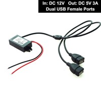 Car DC 12V to 5V 3A 15W Hard Wired Step Down Dual USB Charger for Dashcam Phone