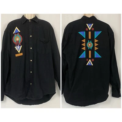 Vintage Sundance Denim Wear Shirt Mens XL Southwestern Tribal Patchwork Shacket - Image 1 of 4