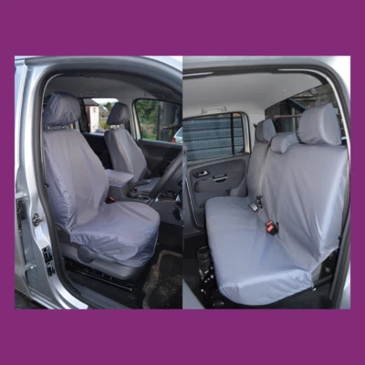 VW Volkswagen Amarok 2011-2022 Grey Waterproof Tailored Front Rear Seat Covers - Image 1 of 4