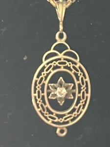 ART DECO 14K SOLID YELLOW GOLD FILIGREE DIAMOND LAVALIERE PENDANT Antique - Picture 1 of 10