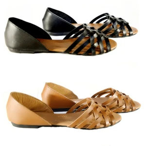 Nuevas Sandalias Planas de Verano Gladiador con Correas Negras, Bronceado #182 - Imagen 1 de 8