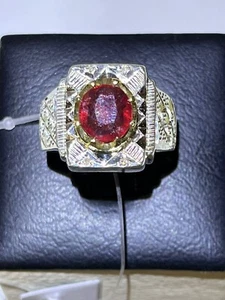 Men Silver 925 Ring Genuine Ruby & Diamonds Handmade Jewelry Design ياقوت والماس - Picture 1 of 20