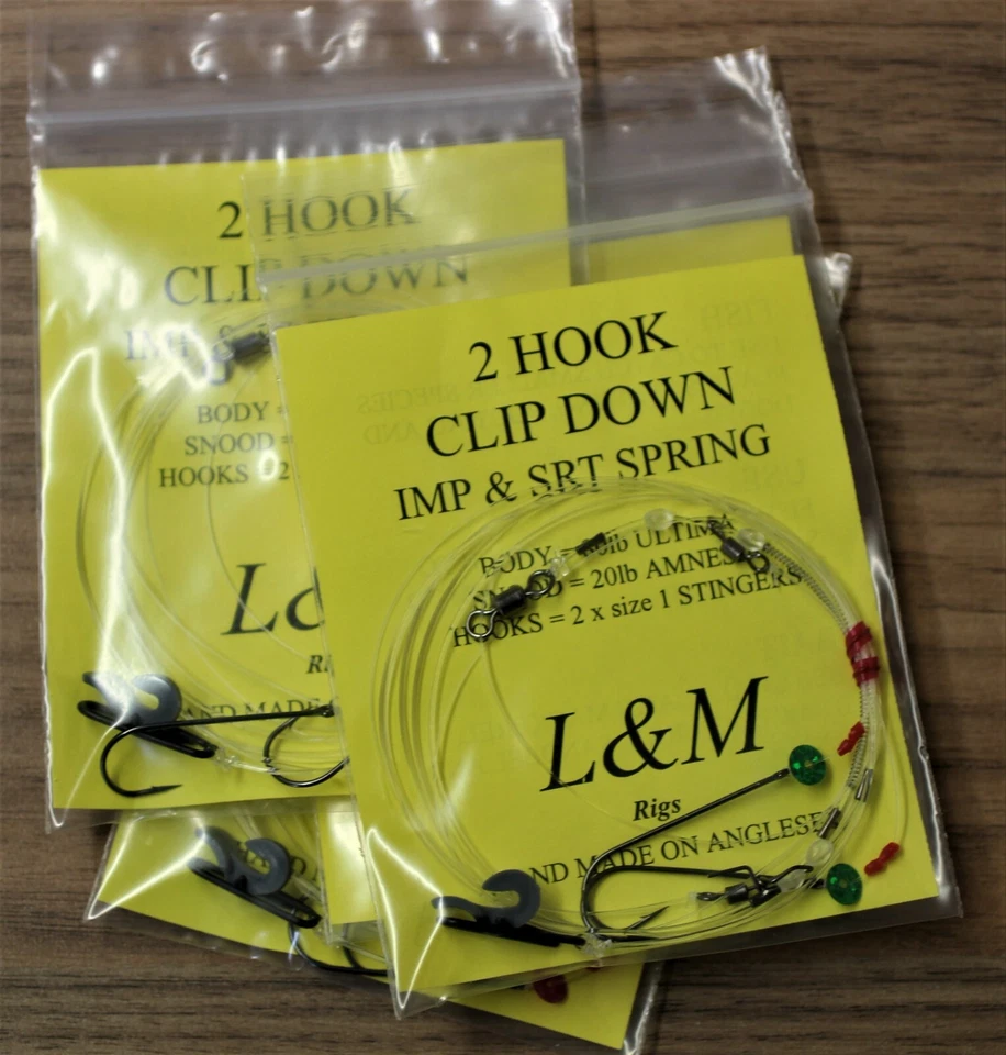4 x 2 HOOK CLIP DOWN IMP & SRT SEA FISHING RIGS 80lb BODY size 1 STINGER HOOKS - Image 1 of 1
