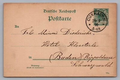 1892 Cuxhaven Germany Postcard Cover Hotel Klosterle Bad Rippoldsau Black Forest - Image 1 of 2