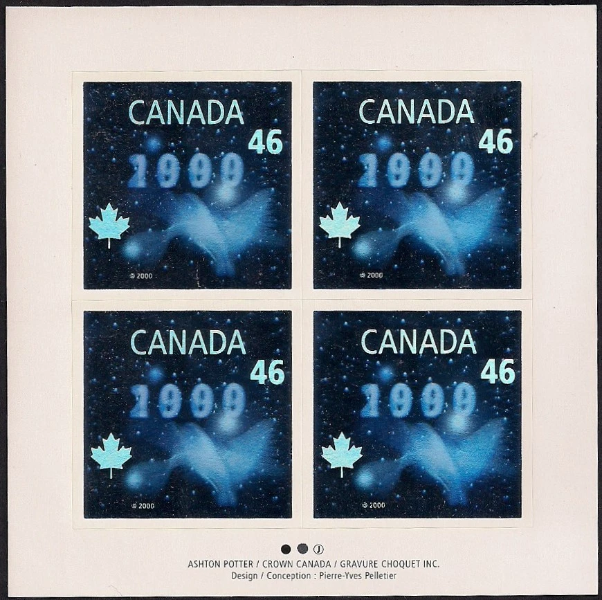 Canada Stamps - Full Pane of 4 - Millennium Issue ''Dove'' Hologram #1812 MNH - Image 1 of 1
