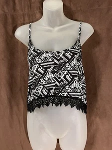 Damen Empyre bauchfreies Top schwarz/weiß Aztekenmuster SMALL mit Spitzenbesatz - Bild 1 von 8