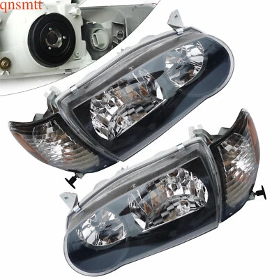 4PCS Black Headlights + Corner Head Light Kit Fits 2001-2002 Toyota Corolla JDM Foto 1 de 4