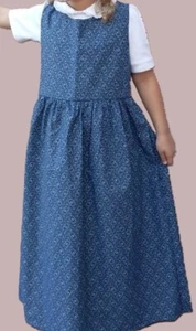 Girl jumper dress long full modest blue floral flowered cotton size 7 - Picture 1 of 3