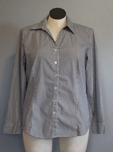 Chico's 3 Button Up Long Sleeve Blouse Black Silver Metallic Stripe USED EX - Picture 1 of 13