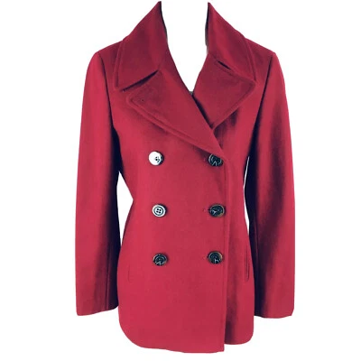 Chaqueta Abrigo Marvin Richards Mujer Trench Botón S Pequeña Mezcla Lana Rojo Vino Foto 1 de 4
