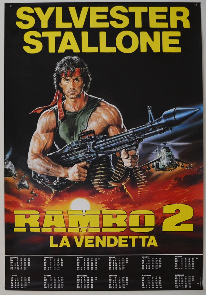 RAMBO 2 - LA VENDETTA, Sylvester Stallone Ital. Filmplakat GEROLLT, 1985, Casaro - Bild 1 von 1