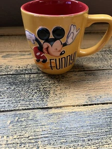 Yellow/Red 3D MICKEY MOUSE 2 Sided Mug "FUNNY" "SMART" coffee Cup Disney Parks - Picture 1 of 6