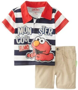 Elmo Infant Boys Striped Polo Two-Piece Short Set Size 12M 18M 24M - Picture 1 of 1
