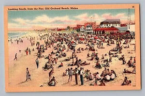 Old Orchard Beach Maine ME Beach South From Pier Leinen Postkarte 1930-45 - Bild 1 von 2