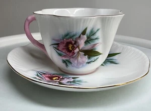 Vintage Shelley Bone China Cattleya Orchidee Tasse & Untertasse zierliche Form top rosa - Bild 1 von 8