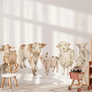 Baby Bauernhof Tiere Wandtattoo 5er Set Barnyard Motiv abziehen und kleben Stoffaufkleber - Bild 1 von 8