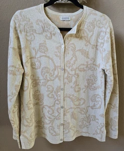 Classic Elements Gold Metallic Shimmer Button Down Cardigan, Sz S/M - Picture 1 of 13