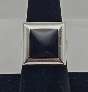 VTG TAXCO Mexico Sterling Silver Onyx Gemstone MCM Square Ring Size 7 - 10.6g - Picture 1 of 5