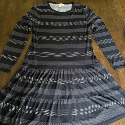 Abito MICHAEL Michael Kors L grande nero bianco righe pois ufficio festa