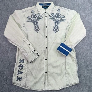 Camisa Roar Para Hombre Grande Crema Firma Adornada Abotonada Manga Larga Elastizada - Imagen 1 de 19