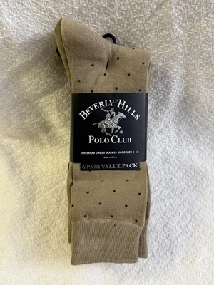 Calcetines de vestir Beverly Hills Polo Club. Talla 6-12. Caqui y marrón. 6 pares. Nuevo con etiquetas Foto 1 de 2